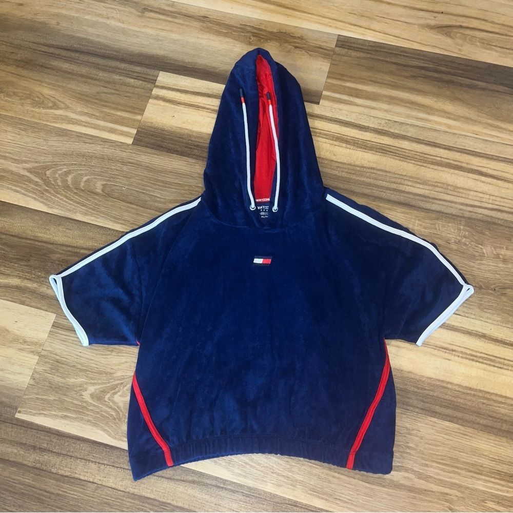 Tommy Hilfiger Sport Women’s Velour cropped Hoodie Pullover Size XL